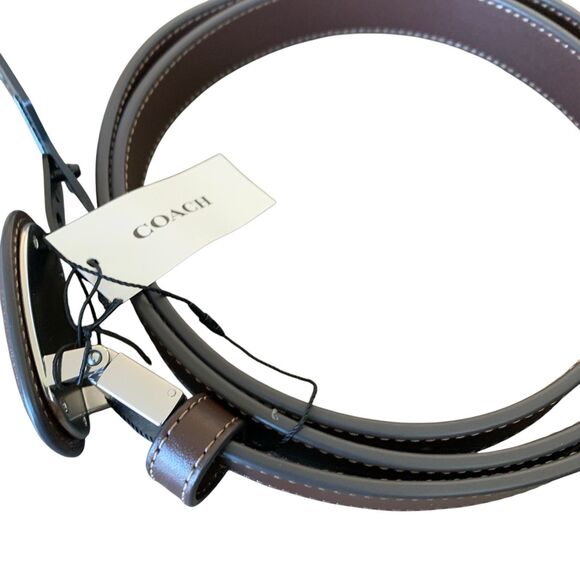 Coach Belt Plaque Buckle One Size CW737 42” Maple Brown Leather Silver-Tone NWT - Picture 5 of 14